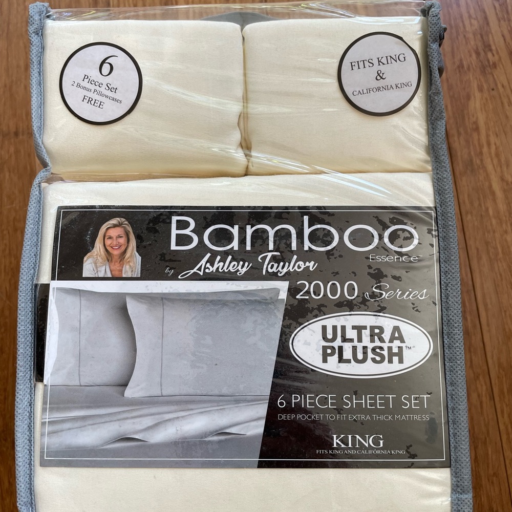 Aslhley Taylor King&Cal.KIng Bamboo sheet set in 6 Pieces w/deep pocket in beige